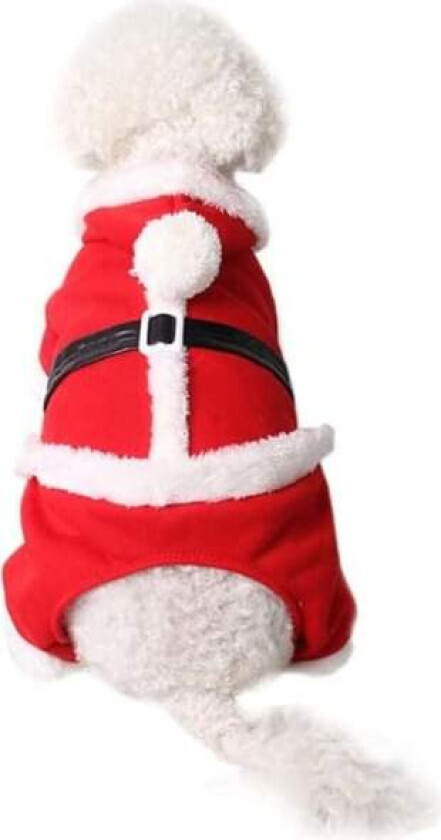 Julekjole til kjæledyr, katter og hunder, rød julemannsdrakt, hettegenser, varm fløyelsdress, valpe- og kattefestdress, størrelse M