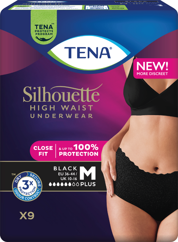 Tena Silhouette Pants Plus High Waist, Medium, sort, 9 stk.