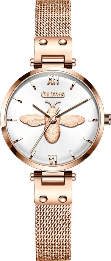 Modern Lady Bee Rosegold - Kvarts - Rosegull - Dameklokker - Meshlenke - Mineral