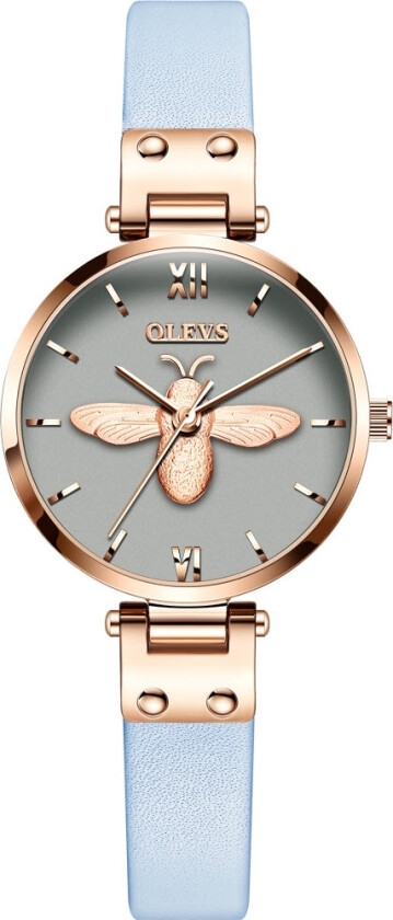Modern Lady Leather Bee Rosegold Blue - Kvarts - Rosegull - Dameklokker - Skinn - Mineral