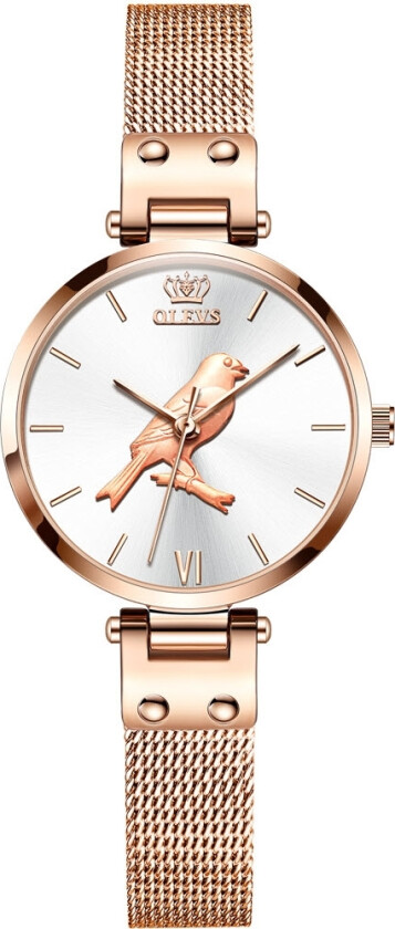 Modern Lady Bird Rosegold - Kvarts - Rosegull - Dameklokker - Meshlenke - Mineral