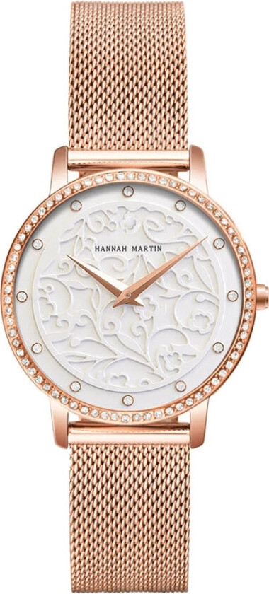 Feminine Glamour Rosegold White - Kvarts - Krystal Rosegull - Dameklokker - Meshlenke - Mineral