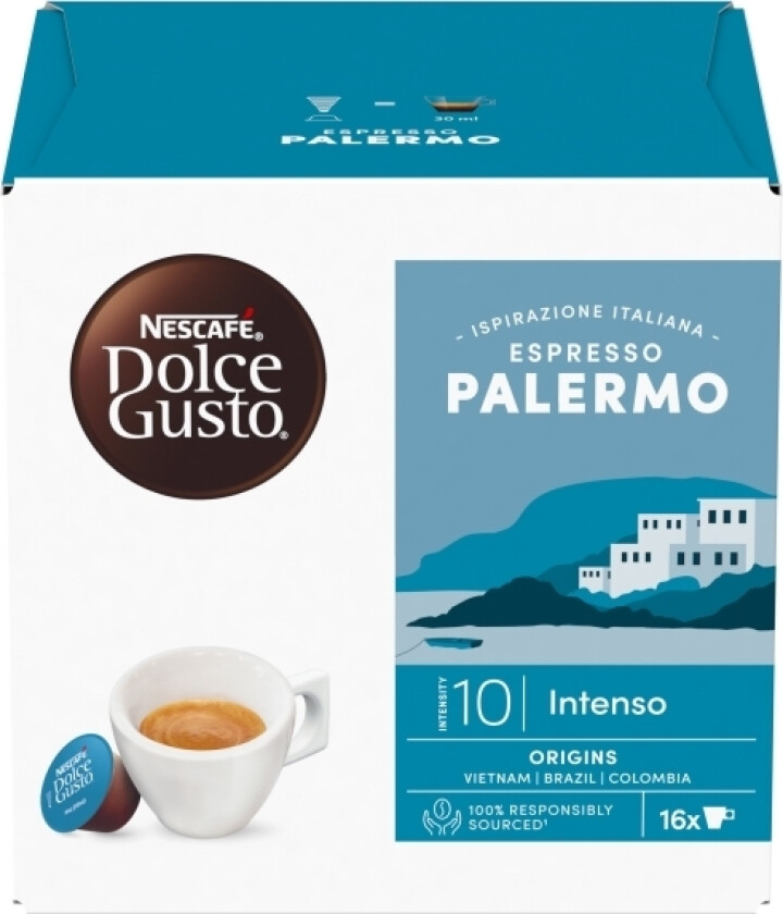Dolce Gusto Espresso Palermo, Kaffe Kapsyl, Espresso, Dolce Gusto, 16 Kopper, 10/13, Blå, Brun