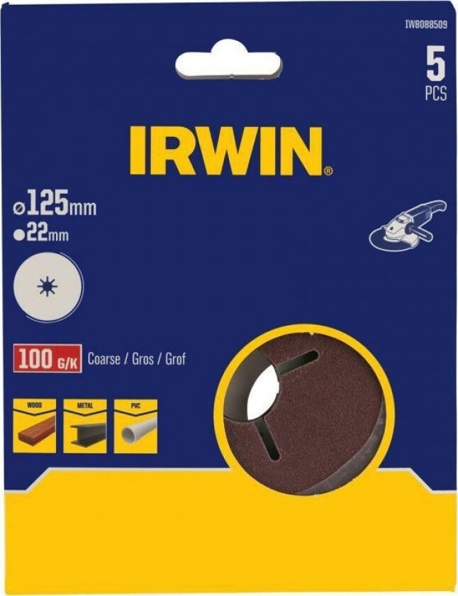 Irwin Fiberskive 125Mm X 22Mm P100 /5 Stk.