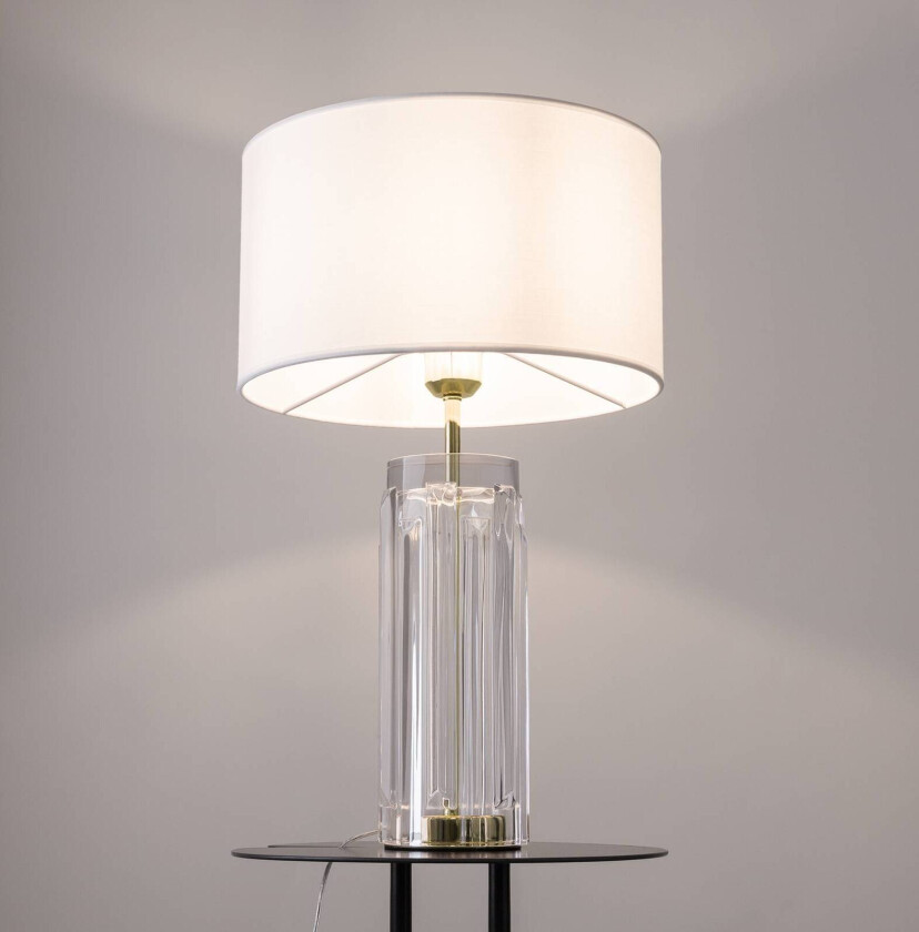 Muse bordlampe, hvit, høyde 53 cm, tekstil/glass