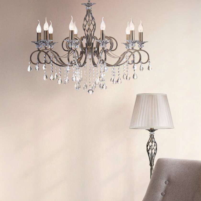 lysekrone Grace antikk messing metall/glass 10 lyskilder.