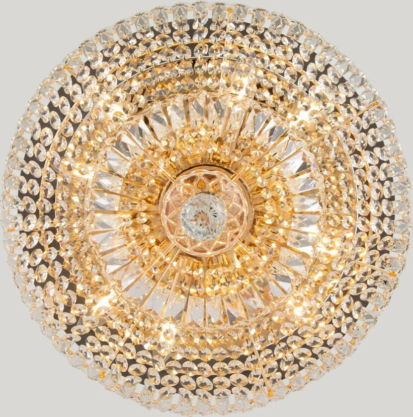 Basfor taklampe, gullfarget, krystall, Ø 46 cm