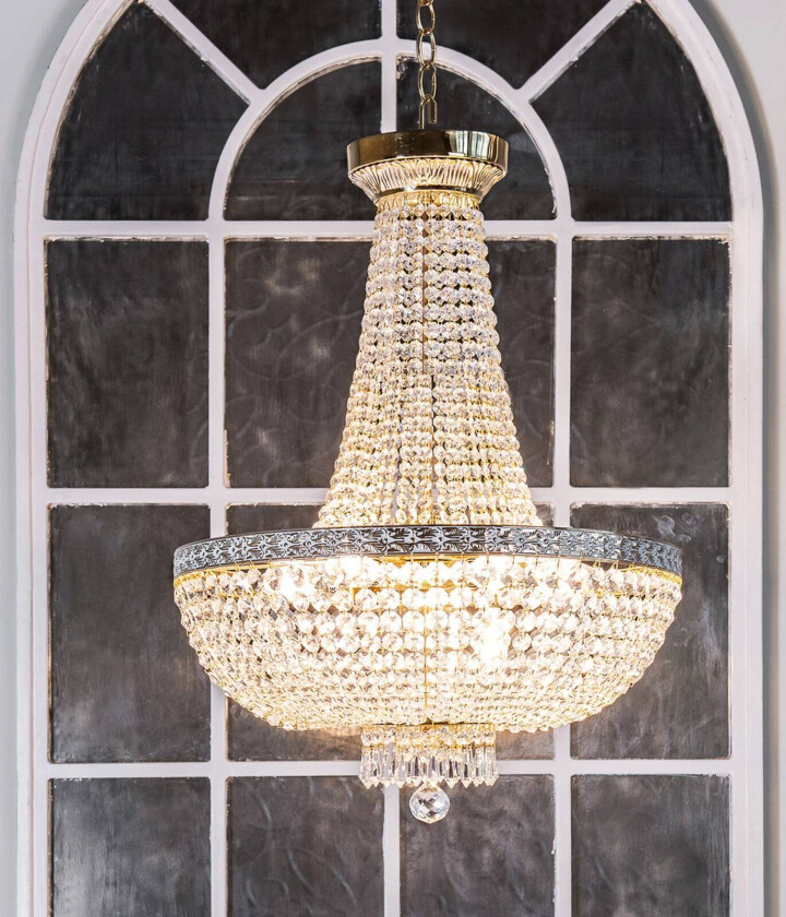 Bella lysekrone, gullfarget, krystall, Ø 50 cm