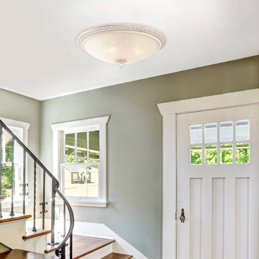 taklampe Pascal, hvit/gull, Ø 35 cm glass/metall