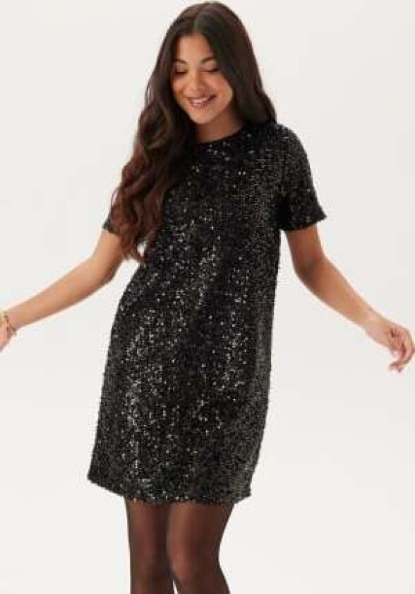 Pcserena Sequin Ss O-neck Dres Black Detail:black Detail XS