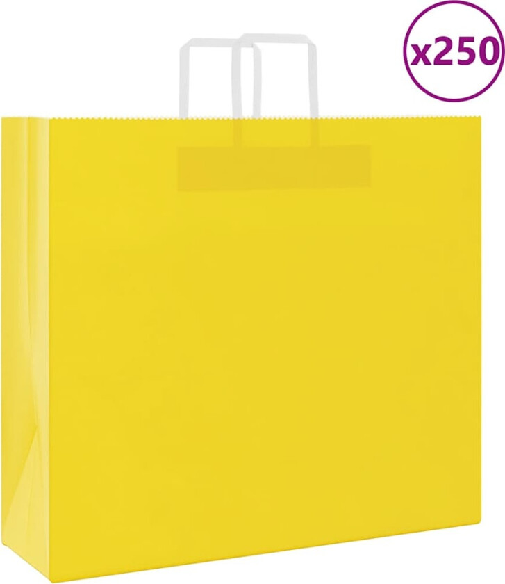 Kraftpapirposer 250 stk med håndtak gul 54x15x49 cm