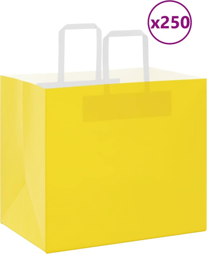 Kraftpapirposer 250 stk med håndtak gul 32x22x28 cm