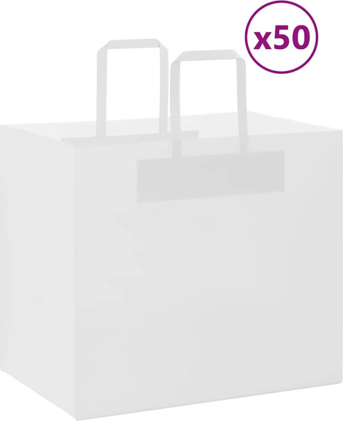 Kraftpapirposer 50 stk med håndtak hvit 32x22x28 cm