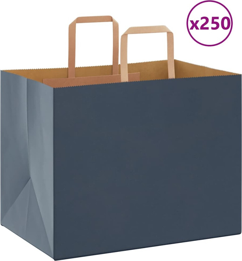 Kraftpapirposer 250 stk med håndtak blå 32x22x24 cm