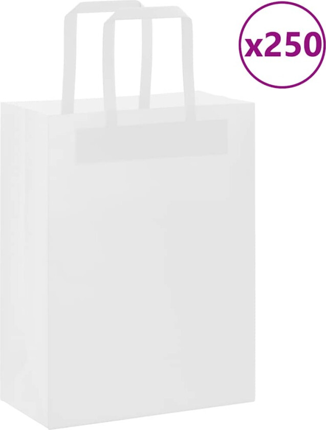 Kraftpapirposer 250 stk med håndtak hvit 21x11x28 cm