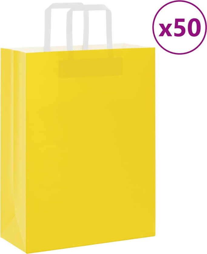 Kraftpapirposer 50 stk med håndtak gul 26x12x35 cm