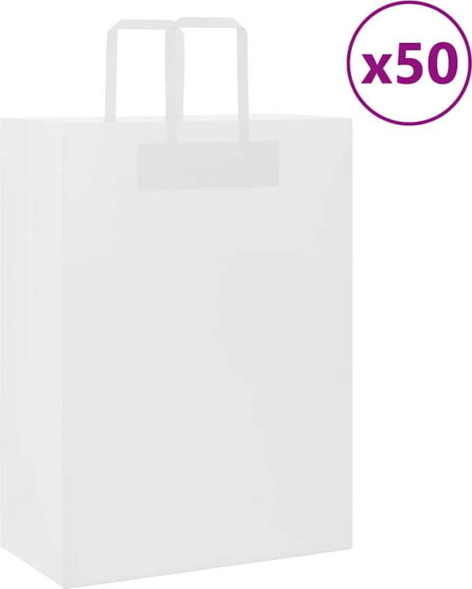Kraftpapirposer 50 stk med håndtak hvit 32x17x44 cm