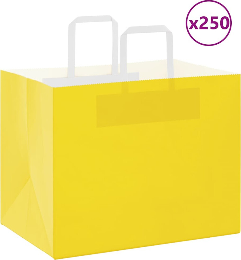 Kraftpapirposer 250 stk med håndtak gul 32x22x24 cm