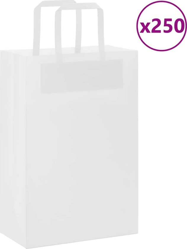 Kraftpapirposer 250 stk med håndtak hvit 21x11x31 cm
