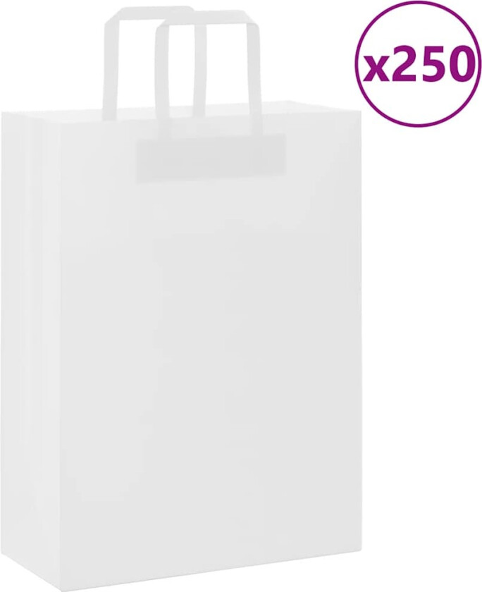 Kraftpapirposer 250 stk med håndtak hvit 26x12x35 cm