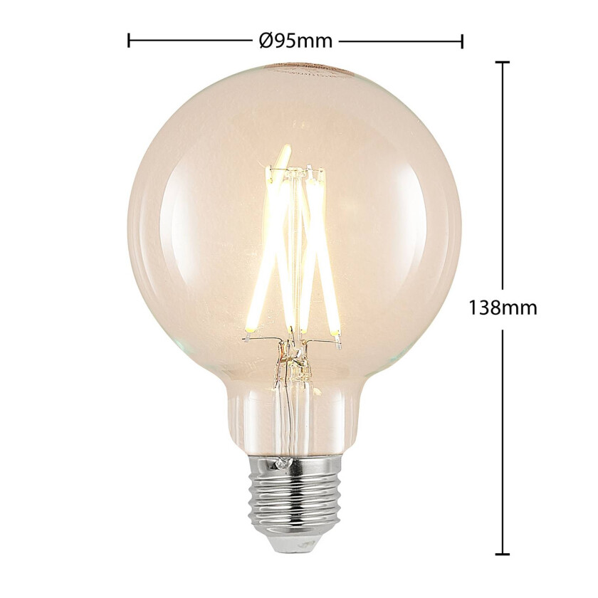 LED-pære E27 8 W G95 2 700 K globe filament, klar