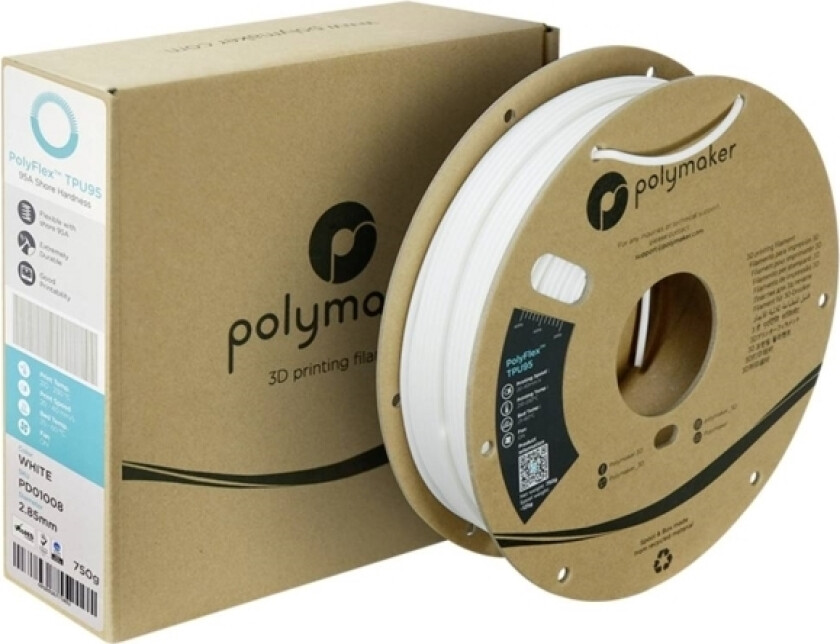 Polymaker Pd01008 Tpu95 Filament Tpu Fleksibel 2.85 Mm 750 G Hvid Polyflex™ 1 Stk
