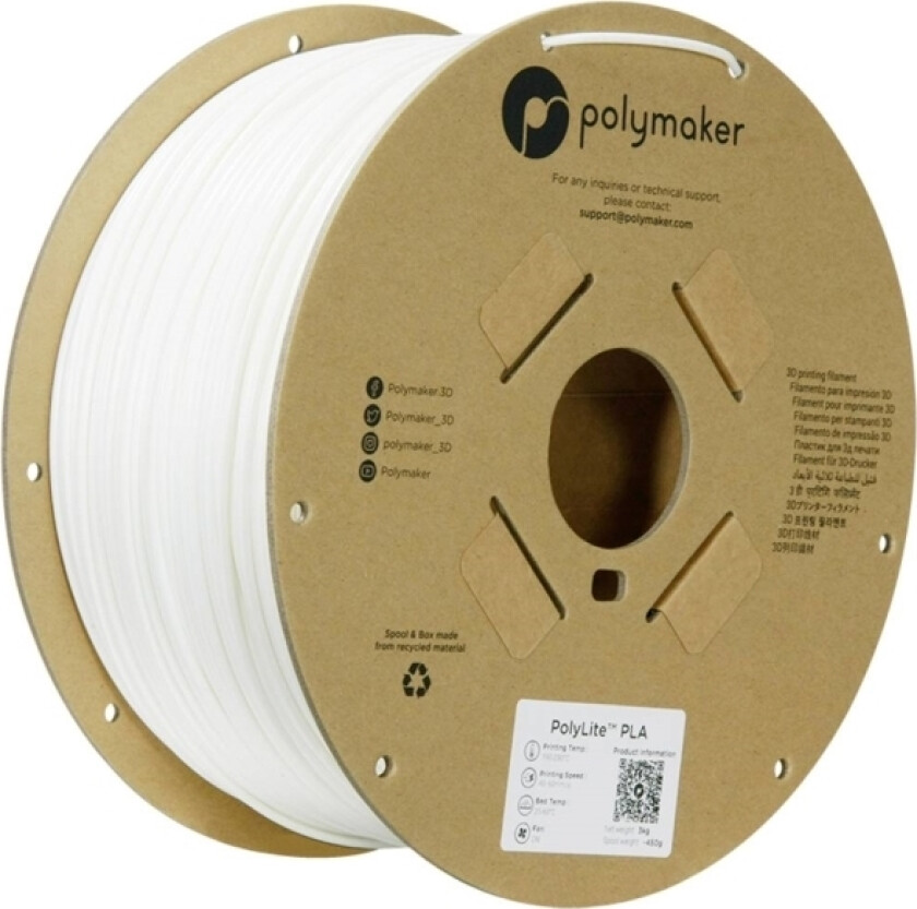 Polymaker Pa02038 Filament Pla-Plast Høj Grad Af Stivhed, Høj Grad Af Trækstyrke 2.85 Mm 3000 G Hvid Polylite™ 1 Stk
