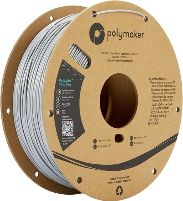 Polymaker Pa07007 Metallic Filament Pla Pro Høj Grad Af Stivhed, Slagfast 1.75 Mm 1000 G Metallic-Sølv Polylite™ 1 Stk