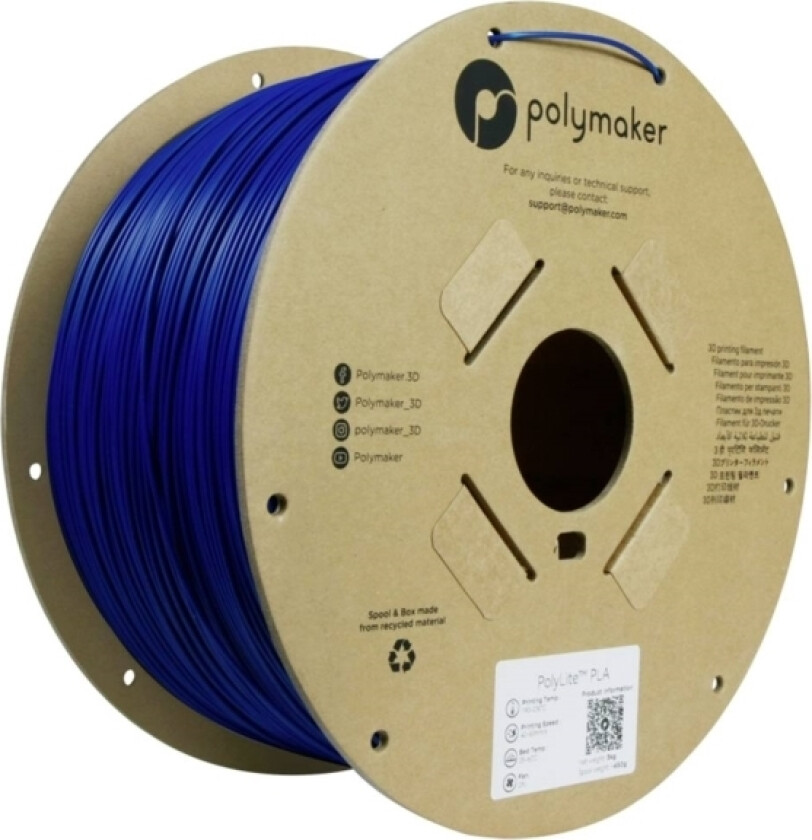 Polymaker Pa02067 Filament Pla-Plast Høj Grad Af Stivhed, Høj Grad Af Trækstyrke 1.75 Mm 3000 G Blå Polylite™ 1 Stk