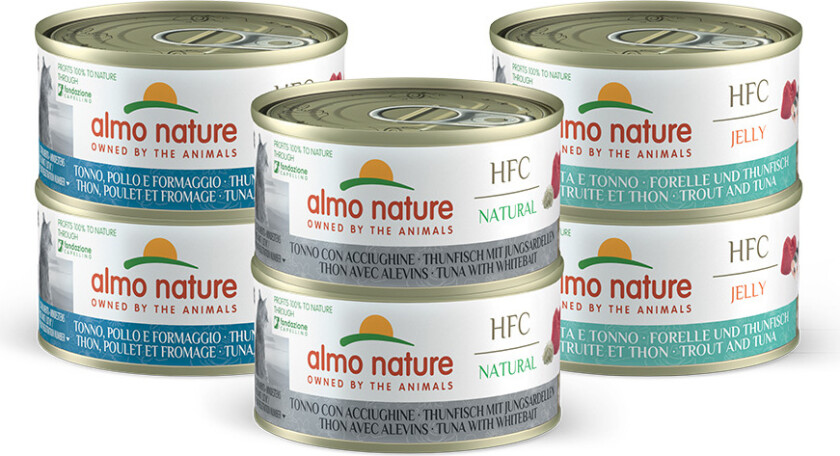 Almo Nature 6 x 70 g - HFC Mixpakke tunfisk (3 Sorter)