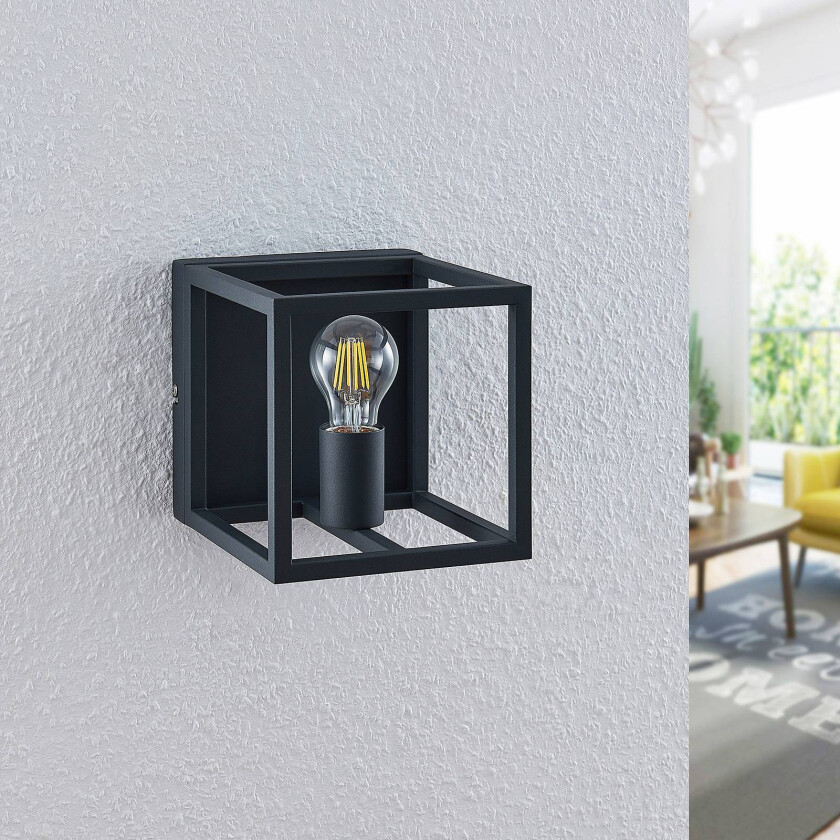 Meron vegglampe, kasseformet, mørkegrå
