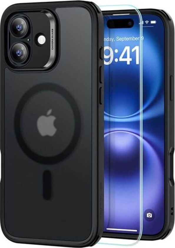 Hybrid Case (HaloLock) for iPhone 16 with screen protection kit (black)