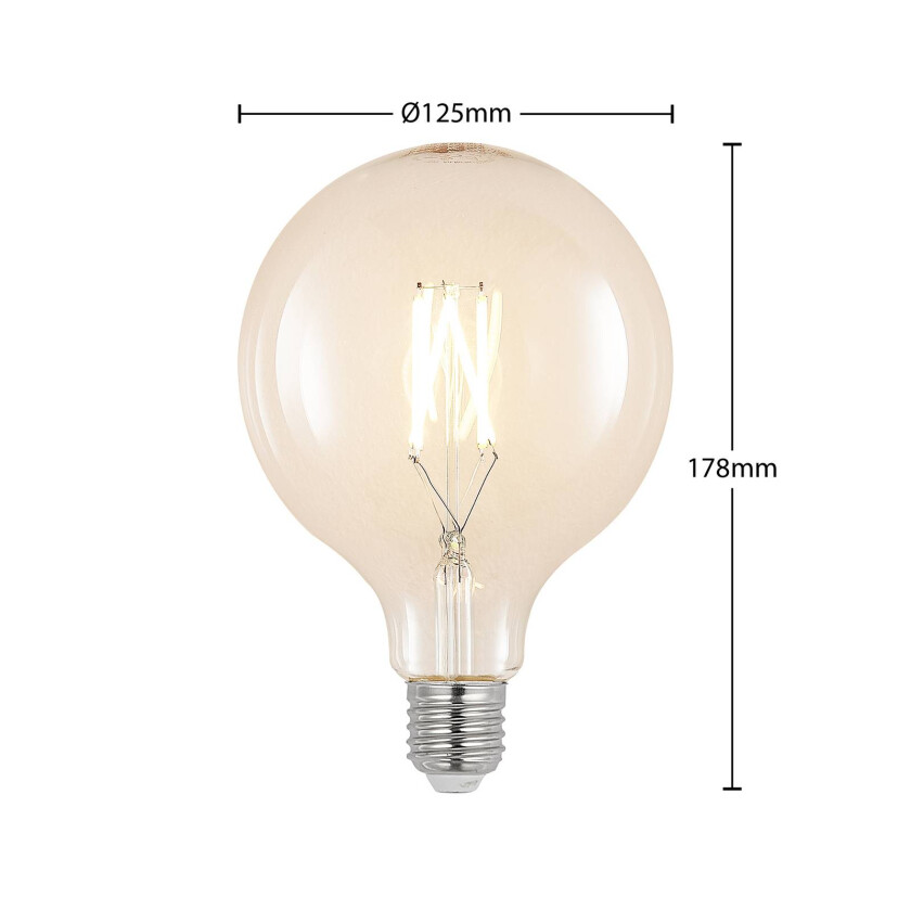 LED-pære E27 8 W G125 2 700 K globe filament, klar