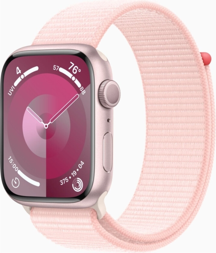 Watch Series 9 (Gps) - 45 Mm - Rosa Aluminium - Smartklokke Med Sportssløyfe - Myk Dobbeltlagsnylon - Lys Rosa - 64 Gb - Wi-Fi, Bluetooth, Uwb
