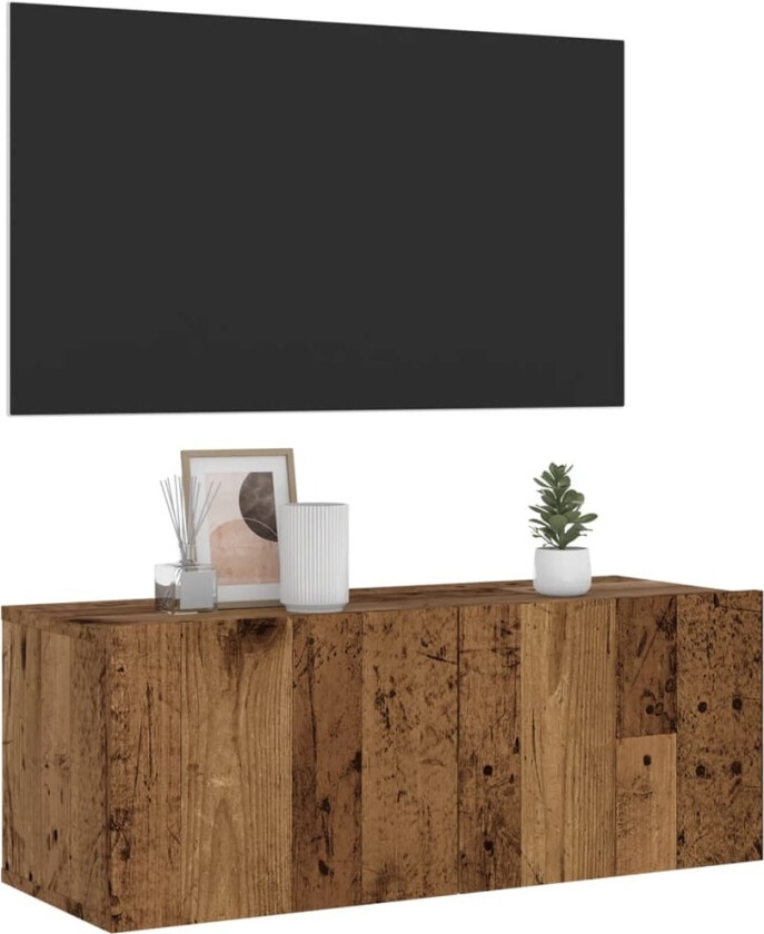 Vegghengt TV-benk gammelt tre 80x30x30 cm konstruert tre