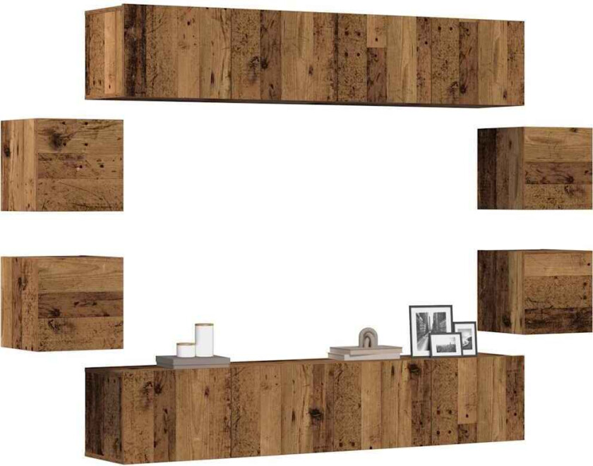 Vegghengte TV-benker 8 stk gammelt tre konstruert tre