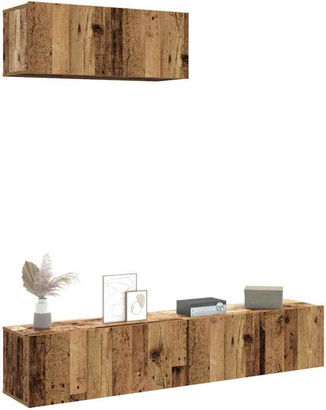 TV-skapsett 3 deler veggmontert gammelt tre konstruert tre