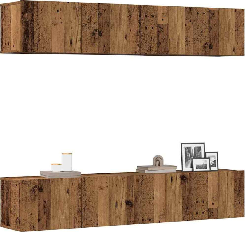 Vegghengte TV-benker 4 stk gammelt tre konstruert tre