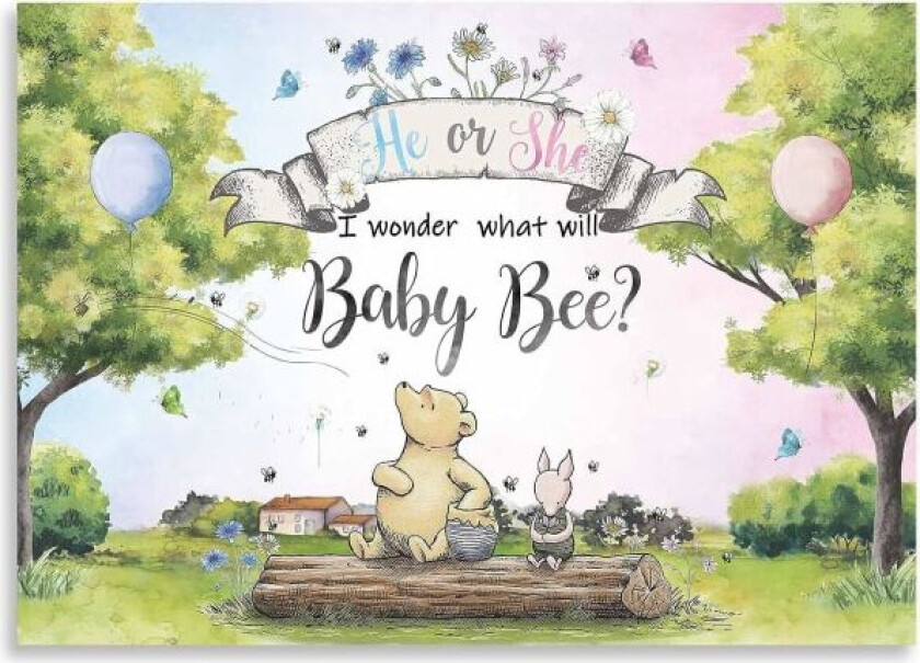 8*6 fot, Klassisk bjørn babyshower bakgrunner banner festutstyr dekorasjoner, blå eller rosa ballong kjønnsavsløring fotobakgrunn