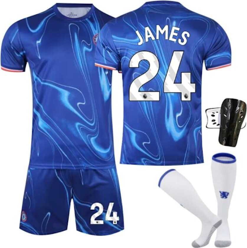 Chelsea Hjemme Fotballdrakt Barn 2024-2025 - James Nr. 24 - Sokkbeskyttere 16 No. 24 - Sock Guards 16
