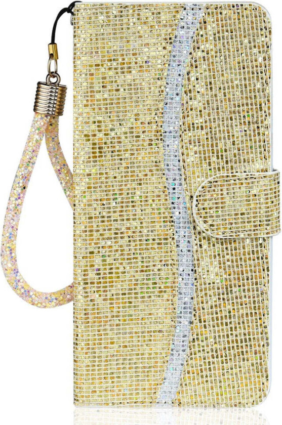 Samsung Galaxy S24 / S25 Glimmer Flip Deksel med Kortholder og Stativfunksjon - Gull