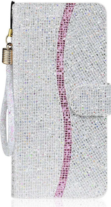 Samsung Galaxy S24 / S25 Glimmer Flip Deksel med Kortholder og Stativfunksjon - Sølv