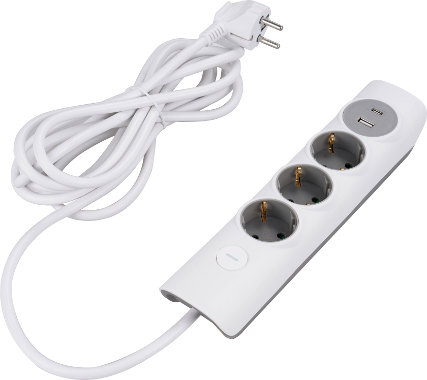 Skjøteledning 3-veis & USB Porter Hvit Skjøteledninger Lampehuset