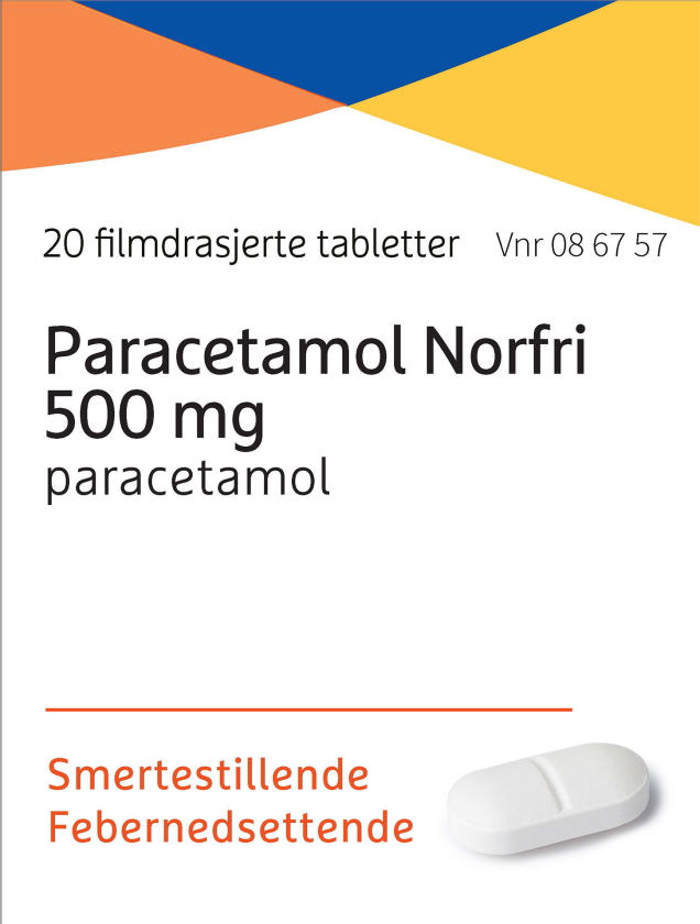 Paracetamol Norfri 500 mg filmdrasjerte tabletter 20 stk