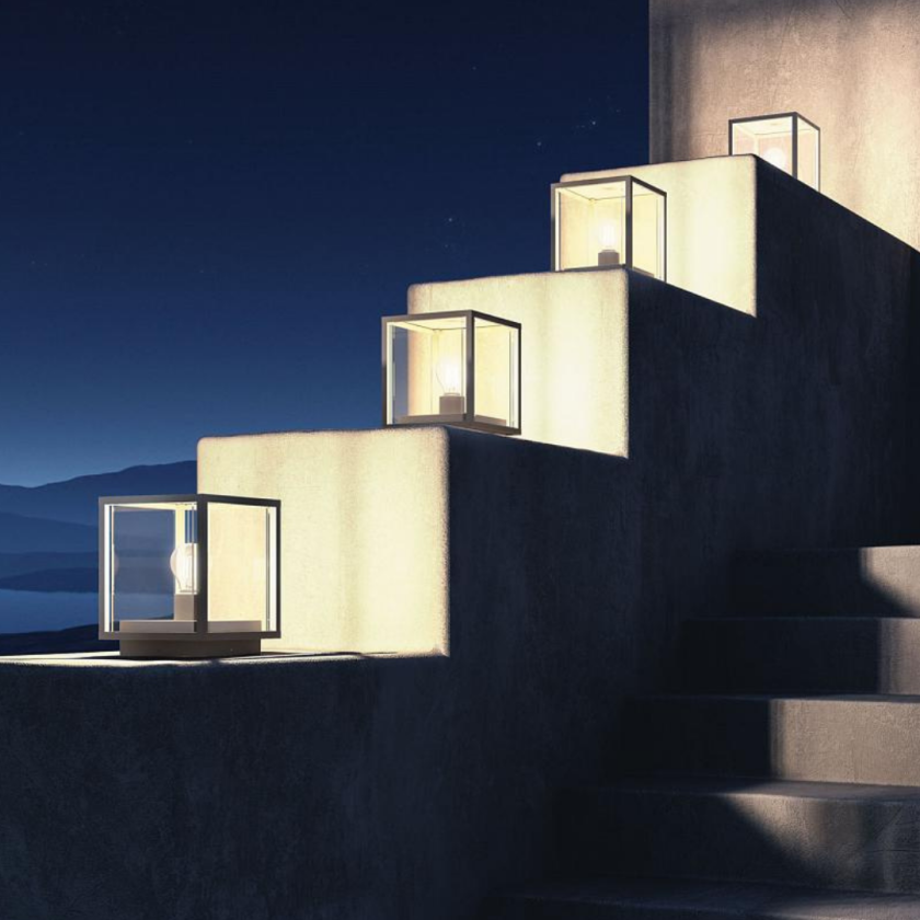 Bore Mark III Bakkearmatur Ute Grå Portstolper Lampehuset