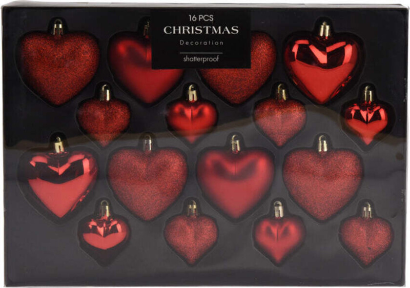 Julekule Hjerte Rød 4,5-8,5cm 16pk