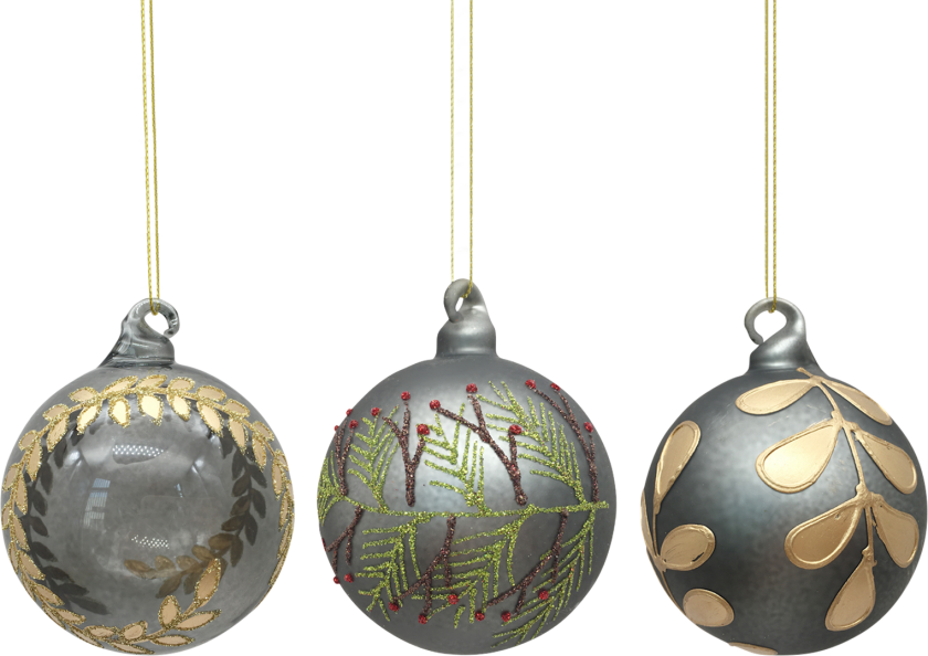 Julekuler Glass Grå Mix 3pk