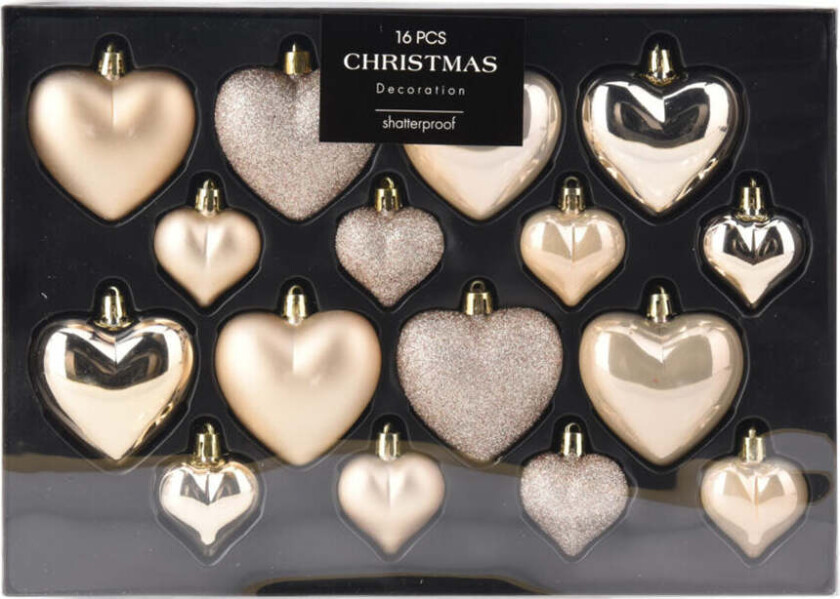 Julekule Hjerte Gull 4,5-8,5cm 16stk