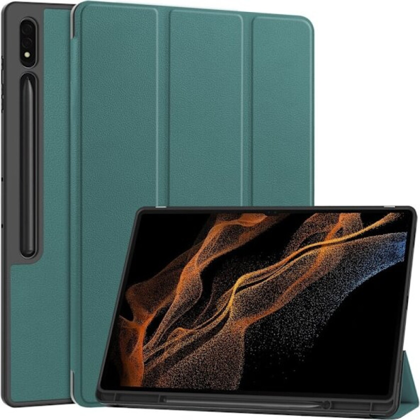 For Samsung Galaxy Tab S10 Ultra Stand Case Shock-Absorbent Tablet Cover with Pen Slot Green