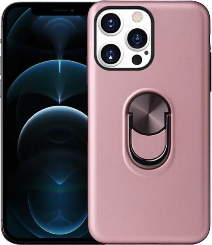 iPhone 13 Pro Finger Ring TPU Hybrid Case Kickstand - Rose Gold Pink gold